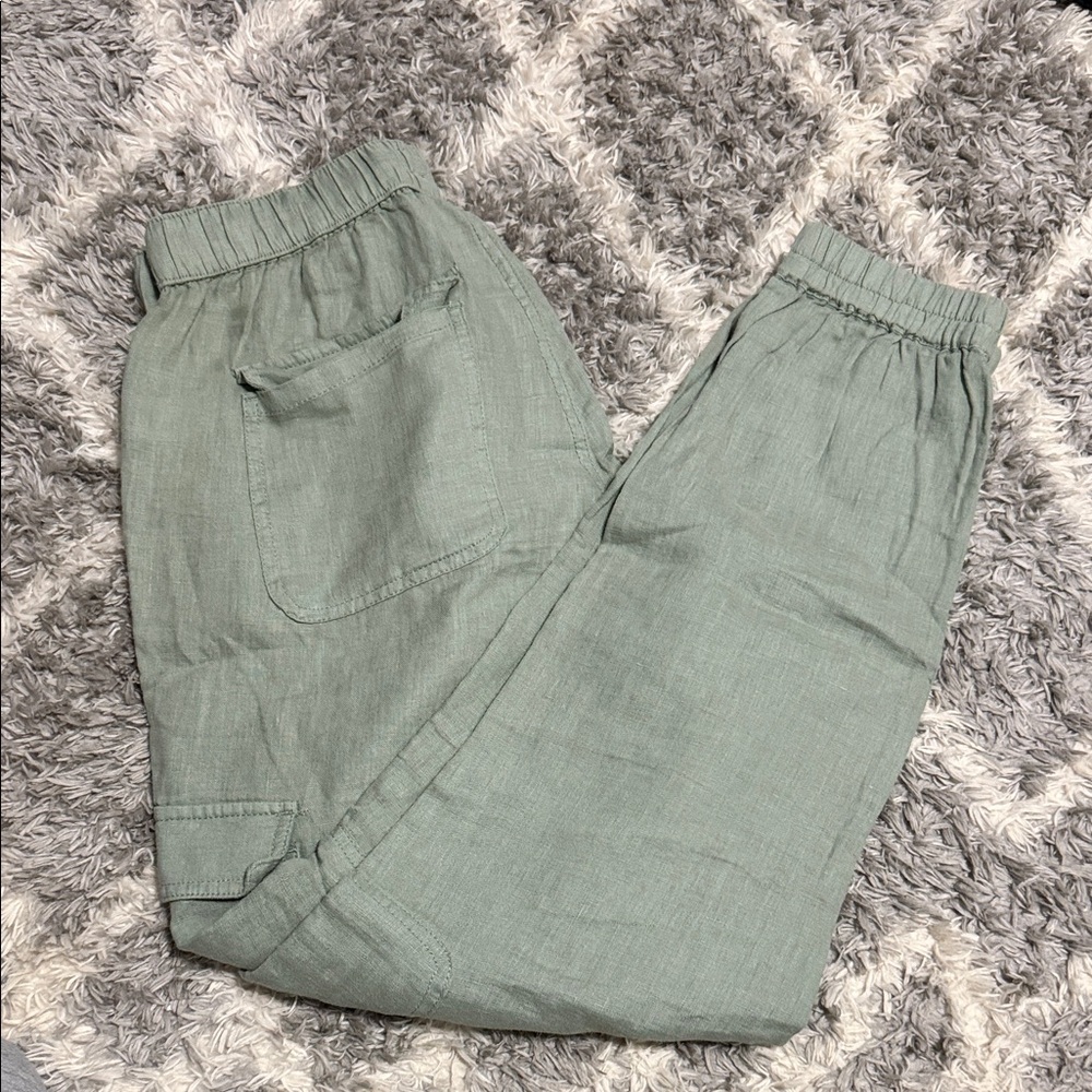 Womens Elastic-Waist Sage Green Pants